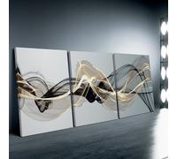 IXEHOH Grande Toile Abstraite Moderne pour Salon, Ensemble de 3 Tableaux Abstraits Géométriques, Décoration Murale Vagues Fluides Or et Noir, Art Mural Esthétique 30x40cmx3