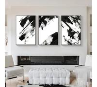 IXEHOH Lot de 3 impressions sur toile abstraites en noir et blanc,grandes œuvres d'art encadrées,décoration de salon minimaliste,21 x 30 cm (8 x 12 pouces) avec cadre noir