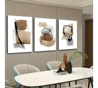 IXEHOH Lot de 3 Tableaux Modernes Abstraits sur Toile pour Salon - Art Mural Minimaliste Tons Neutres pour Bureau - Toile Abstraite Géométrique pour Maison Moderne 40x60cmx3