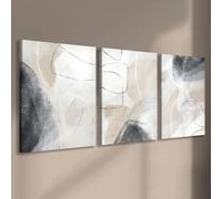 IXEHOH Lot de 3 Tableaux sur Toile Abstraits, Décoration Murale Moderne Gris et Beige pour Salon Chambre, Grande Œuvre d'Art Esthétique Minimaliste pour les Murs, Affiches Prints 50x75cmx3