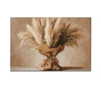 IXEHOH Neutral Tone Minimalist Canvas Wall Art for Office, Bouquet d'Herbe de la Pampa Tableau Décoratif, Art Mural Esthétique pour Salon, Grande Toile Moderne Abstraite, Décoration Intérieure 60x90