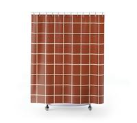 IXEHOH Rideau de Douche à Carreaux Orange brûlé, Tissu à Rayures rétro Minimaliste pour Salle de Bain avec 12 Crochets, 180 x 200 cm (l x H)