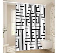 IXEHOH Rideau de Douche à Motif Labyrinthe Noir et Blanc,Style géométrique Minimaliste et Abstrait,en Polyester avec 12 Crochets,Lavable en machine/120x150cm