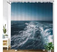 IXEHOH Rideau de Douche à Motif Vagues pour Salle de Bain à thème Marin,décoration Nautique,en Polyester,avec 12 Crochets inclus/80 x 160 cm (L x H)