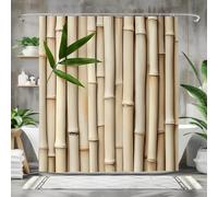 IXEHOH Rideau de Douche en Bambou Naturel,Tissu Polyester pour Salle de Bain Rustique et Chic,Hydrofuge,Lavable en Machine,200 x 210 cm (l x H)