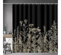 IXEHOH Rideau de Douche Floral printanier Noir et Or à Motifs de Feuilles de Plantes Sauvages et de Fleurs botaniques(150 x 150 cm/59 x 59 po(L x H)