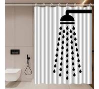 IXEHOH Rideau de Douche Minimaliste Moderne Noir et Blanc avec Motif Goutte d'eau et pommeau de Douche,décoration élégante pour Salle de Bain,en Tissu,Convient aux baignoires Standard (75x180cm)