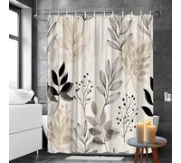 IXEHOH Rideau de Douche Moderne et Minimaliste,Noir,Beige,Marron,décor botanique pour Salle de Bain avec 12 Crochets,Tissu Polyester Lavable en Machine (150 x 200 cm/59 x 78 po (L x H)