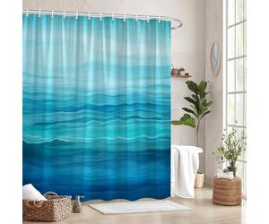 IXEHOH Rideau de Douche Océan Serein,Rideau de Douche à dégradé Bleu et Turquoise,Motif Paysage Marin,pour la décoration de Votre Salle de Bain,en Polyester Lavable en Machine,180 x 220 cm (L x H)