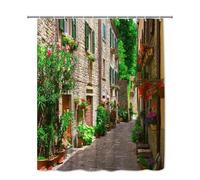 IXEHOH Rideau de Douche Style Rue Italienne : Rideau de Douche Rustique avec bâtiments en Pierre et Pots de Fleurs,Longueur Extra Longue ou Standard (190 x 175 cm/75 x 69 po (L x H)