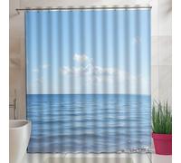 IXEHOH Rideau de Douche sur Le thème de l'été,Motif Vagues et Bord de mer,décor de Baignoire,Paysage Marin,Tissu Polyester imperméable aux Tons Neutres et Frais,avec crochets/240 x 180 cm/L x H