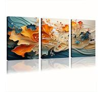 IXEHOH Tableau 3 Pièces Art Mural Abstrait Toile Moderne Orange et Bleu Fleurs Décoration Murale Salon Chambre Tableaux Pour Murs Grand Format Paysage Affiches et Gravures Œuvre d'Art 50x75cmx3