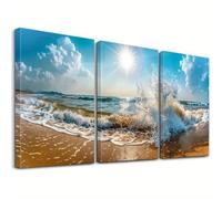 IXEHOH Tableau 3 Pièces Plage Mer Vagues Décoration Murale Salon Moderne Paysage Océan Posters & Prints Déco Côtière Art Mural pour Chambre Bureau Grande Image Murale 50x75cmx3
