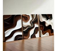 IXEHOH Tableau Abstrait 3 Pièces Toile Décoration Murale Marron et Crème Design Ondulé Moderne Effet 3D Art Mural Grand Format Vertical pour Salon Chambre Bureau 30x40cmx3