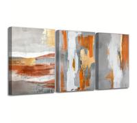 IXEHOH Tableau Abstrait 3 Pièces Toile Murale Salon Moderne Orange et Gris Décoration Murale Grande Taille Peinture pour Chambre Bureau Couloir Art Mural Esthétique 20x30cmx3