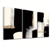 IXEHOH Tableau Abstrait Noir et Blanc avec Accents Dorés, Toile Murale 3 Pièces Moderne Triptyque Décoration Murale Salon, Grand Art Mural Horizontal Esthétique pour Bureau 30x40cmx3