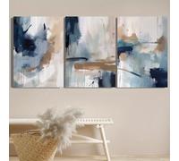 IXEHOH Tableau Abstrait sur Toile 3 Pièces Bleu et Beige Moderne Décoration Murale Salon Chambre Bureau, Grand Triptyque Esthétique Images Murales Affiches & Gravures 60x90cmx3