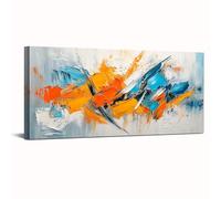 IXEHOH Tableau Abstrait Toile Murale Moderne Bleu Orange Grand Format Décoration Murale Salon Bureau Peinture Abstraite Horizontale Art Mural Contemporain Prêt à Accrocher 30x60cm