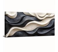 IXEHOH Tableau Abstrait Vague Noir et Blanc Sur Toile, Moderne 3D Texture Fluide Swirl Décoration Murale, Grand Tableau Salon et Chambre, Art Mural Esthétique Paysage Horizontal 70x145cm