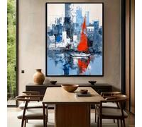 IXEHOH Tableau Abstrait Voilier sur Toile, Art Mural Nautique Moderne pour Salon, Large Modern Abstract Canvas Wall Art for Living Room, Décoration Murale Bleue et Rouge 30x40cm