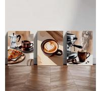 IXEHOH Tableau Café pour Cuisine 3 Pièces Toile Imprimée Décoration Murale Moderne Machine à Expresso Latte Art Moka Peinture Murale Esthétique Thème Café Œuvre d'Art pour Murs 50x75cmx3