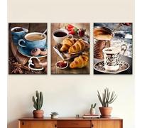 IXEHOH Tableau Café pour Décoration Cuisine 3 Pièces Impressions sur Toile Style Ferme Rustique Images de Petit Déjeuner Artwork For Walls Vertical Wall Art Aesthetic Wall Art Café 70x100cmx3