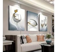 IXEHOH Tableau de Verre à Vin 3 Pièces Décoration Murale Toile Cuisine Moderne Image Salle à Manger Élégante Œuvre d'art Neutre Gris et Or Affiche Esthétique pour Bar Lounge 50x70cmx3