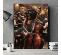 IXEHOH Tableau Jazz Musique sur Toile, Musicienne Jouant du Violoncelle, Grand Art Mural Abstrait Moderne pour Salon, Décoration Murale Verticale Sophistiquée pour Bureau ou Salle de Musique 40x60