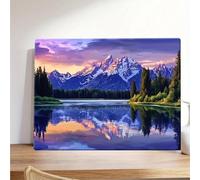 IXEHOH Tableau Paysage de Montagne sur Toile, Coucher de Soleil Violet Reflet sur le Lac Décoration Murale Nature, Sommets Enneigés Œuvre d'Art pour Salon et Bureau Mural 70x100