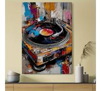 IXEHOH Tableau sur Toile Abstrait Disque Vinyle, Grande Décoration Murale Moderne pour Salon, Affiche Platine Vinyle Colorée, Art Vertical pour Studio de Musique 60x90