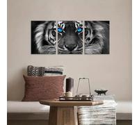 IXEHOH Tableau Tigre aux Yeux Bleus Impression sur Toile, 3 Pièces Animaux Sauvages Décoration Murale pour Salon, Moderne Artwork For Walls, Horizontal Wall Art Paysage 20x30cmx3