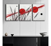 IXEHOH Tableau Toile Abstrait Lot de 3 Soleil Rouge & Herbe Noire Tableaux Décoration Murale Moderne Peinture à l'Encre Images Murale Salon Grand Art Esthétique Artwork For Walls 20x30cmx3