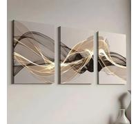IXEHOH Tableau Toile Abstrait Moderne Tons Neutres Lignes Dorées Lot de 3 Tableaux Décoration Murale Peintures Murales pour Salon Chambre Bureau Décoration Élégante et Fluide 70x100cmx3