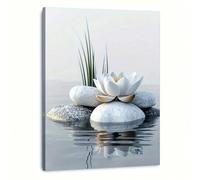 IXEHOH Tableau Toile Fleur de Lotus Blanc Pierres Zen Réflexion sur l'Eau Art Mural Vertical Images Décoration Murale pour Salle de Bain Chambre Spa Salle de Méditation Œuvre d'Art Esthétique 80x130