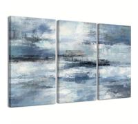 IXEHOH Tableaux sur Toile Abstrait Bleu et Gris Lot de 3 Moderne Décoration Murale Salon Grand Impression sur Toile Serein Paysage Horizontal Art Mural Artwork For Walls 40x60cmx3
