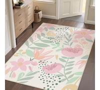 IXEHOH Tapis Lavable à Motifs Floraux pour Salon,Rose,Vert,Neutre,Doux,Blanc,botanique,antidérapant,à Poils Courts,Moderne (100 x 140 cm (39,37 x 55,12 po)