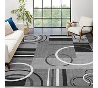 IXEHOH Tapis lavables pour Salon,Grand Tapis Moderne à Motifs Abstraits de Cercles Noirs et Gris,Doux et antidérapant,idéal pour la Chambre (170 x 240 cm (66,93 x 94,49 Pouces)