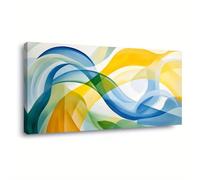 IXEHOH Toile Murale Abstraite Vagues Bleu et Jaune Art Moderne pour Murs Grands Tableaux sur Toile Décoration Murale Paysage Art Mural Horizontal pour Salon Chambre Bureau 60x120cm