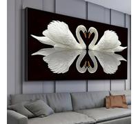 IXEHOH Toile Murale Couple de Cygnes en Forme de Cœur, Image Romantique Reflet Miroir Décoration Murale, Art Mural Noir et Blanc Esthétique pour Salon Chambre Bureau 50x100cm