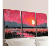 IXEHOH Triptyque Art Mural Paysage Coucher de Soleil Rose, Grande Toile Abstraite Moderne pour Salon, Décoration Murale Nature, Affiche Émotionnelle et Esthétique pour Chambre à Coucher 60x80cmx3