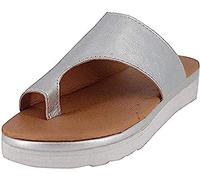 IXII Sandales Orthopédiques pour Femmes Tongs À Bout Ouvert avec Correction De L'os du Gros Orteil Pantoufles À Semelle Plate pour Oignon Hallux Valgus Chaussures De Plage D'été-Silver||40EU
