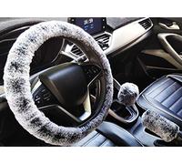 IXITON 3pcs Doux Faux Laine en Peluche Couvre Volant, Universal Épaississement Chaud Non-Slip intérieur Auto, Fluffy Handbrake Couvrir et Vitesse Maj Couverture (Black Grey,Manual)