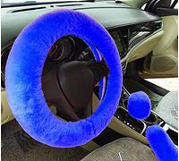 IXITON Universal Épaississement Faux Fourrure Hiver Chaud Fluffy Furry Fuzzy Housses de Volant de Voiture+Couvercles de Changement de Vitesse+Couvre Frein à main-3pcs/set (Blue)