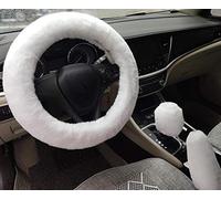 IXITON Universal Épaississement Faux Fourrure Hiver Chaud Fluffy Furry Fuzzy Housses de Volant de Voiture+Couvercles de Changement de Vitesse+Couvre Frein à main-3pcs/set (White)