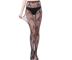 Ixkbiced Collants en résille taille haute pour femme avec imprimé tête de mort et cœur Noir