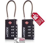 iXLOCK Cadenas Cable TSA pour Valise.Cadenas Code 4 Chiffres Antivol pour Bagages Casier Rangement Tente Camping. Bagages Combinaison USA.Accessoires Voyage avion. Serrure Valise 2 Noir