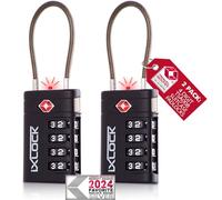 iXLOCK Cadenas Valise Avion, Cadenas TSA à Câble 4 Chiffres Noir 2 Pcs | Cadenas TSA valise avion pour bagages, casiers, sacs à dos, camping, serrure valise à combinaison pour voyages avion et USA