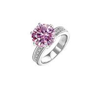 IXMLDAXD Alliances de mariage en Moissanite 5ct for femmes, coupe ronde, couleur D, bague en diamant VVS1, bagues de fiançailles en Moissanite vert/jaune/rose avec certificat(Pink,5)