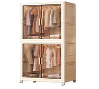 IXMLDAXD Armoire Pliante, Armoire-penderie en Plastique avec Portes magnétiques, Doubles Transparentes et roulettes pivotantes Freins(70 * 38 * 135cm)