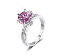 IXMLDAXD Bague de fiançailles en moissanite 3 carats couleur D VVS1 for femme, bague en diamant en argent sterling S925, coupe ronde, alliance en moissanite jaune/bleu/rose avec certificat(Pink,7)